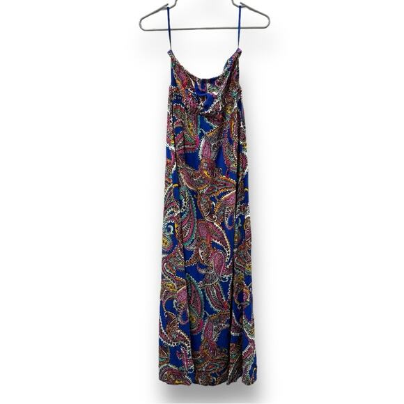 Banana Republic Factory Blue & Pink Multi Paisley Print Strapless Maxi Dress 4 - Picture 2 of 9